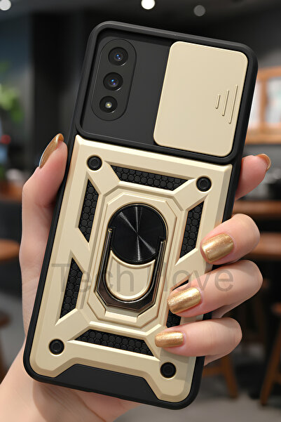 TechTrove Samsung Galaxy A02 Kılıf Sürgülü Kamera Korumalı Yüzüklü Stand Olab...