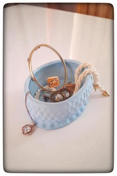 N NOXXO منظم مكياج ومجوهرات خرساني مزخرف مصنوع يدويًا باللون الأزرق