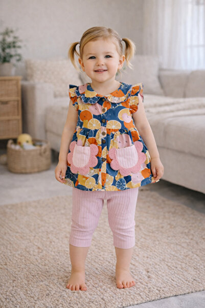GMG Baby Orange Patterned Leggings T-Shirt 2-Piece Set