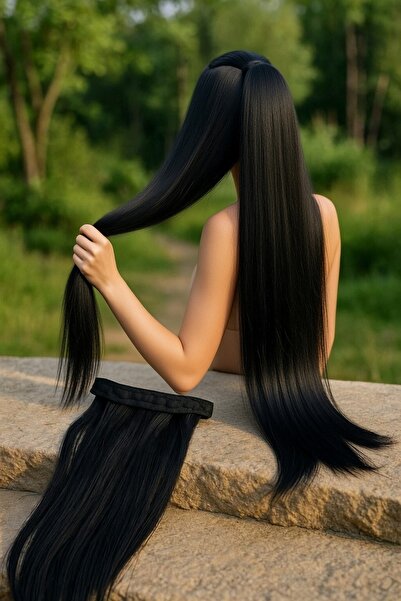 Zeysum Siyah At Kuyruğu Saç Düz Cıtçıtlı Takma Postiş Saç 60 Cm Isıya Dayanıklı