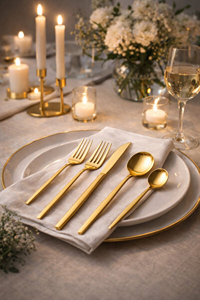 Amentes Gold 12 Kişilik 60 Parça Çatal Kaşık Bıçak Takımı