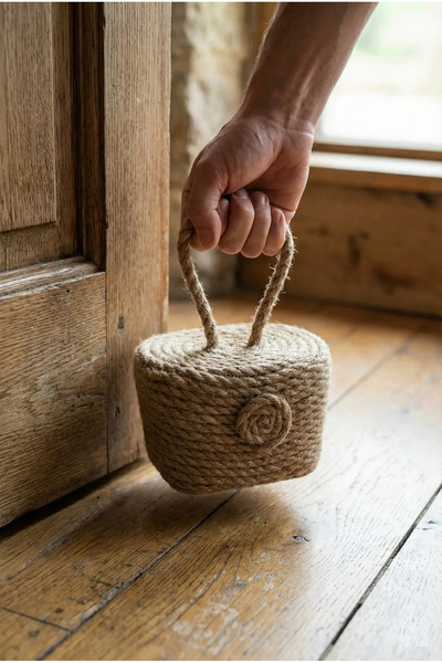 N NOXXO حاجز باب مستطيل من الخرسانة مزين بحبل من الجوت وزن 1.7 كجم