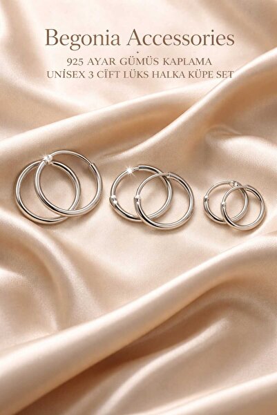 Takıparkxs 925 Ayar Gümüş 3 Boy Halka Küpe Seti 10mm 12mm 14mm – 3 Çift Unise...