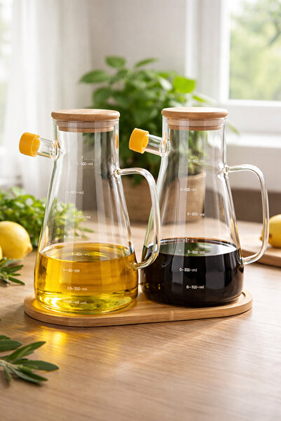 Amentes Bambu Kapaklı Vakumlu Borosilikat 3'lü Set Cam Yağlık Sirkelik Bambu ...