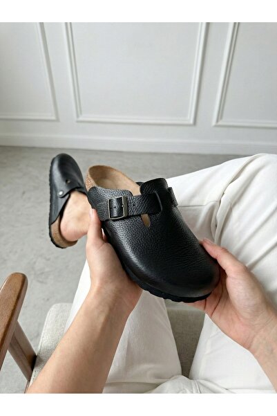 Mycorni Unisex Sabo Anatomik Doğal Mantar Tabanlı Kapalı Hakiki Deri Terlik