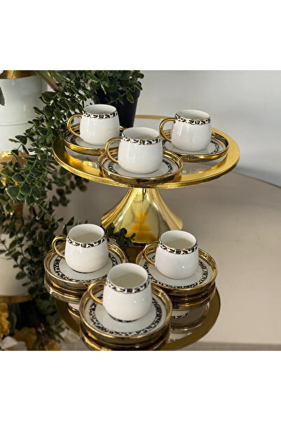 Ogeda Home, Buenos 6’lı Gold Leopar Desenli Fincan Takımı- Porselen Gold Kulp...