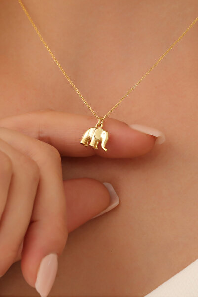 Nox Jewelry 14 Ayar Altın Mikron Kaplama Üç Boyutlu Fil Figürlü Gümüş Kolye -...