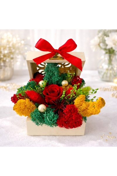 velve Aranjament floral Goodliness,trandafir criogenat, lagurus ,licheni stab...