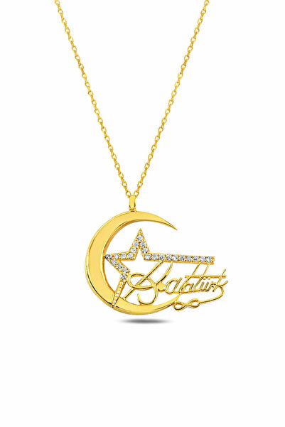 ÇEKİRDEK JEWELRY 925 Ayar Gümüş Atatürk İmzalı Ay Yıldız Kolye – Rodyum Kapla...
