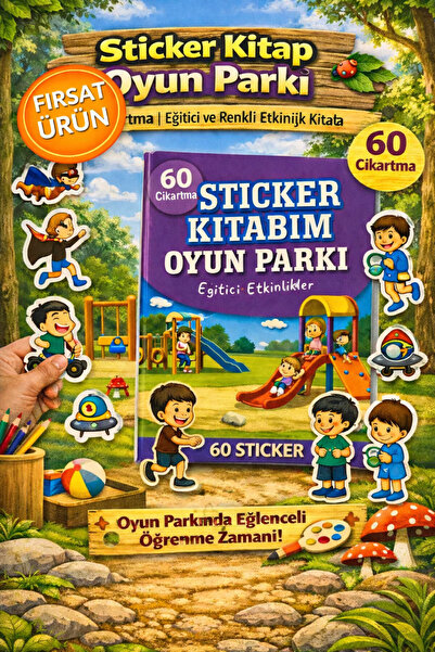 ANI OFİS KIRTASİYE A K Sticker Kitabım Oyun Parkı – 60 Renkli Çıkartmalı Eğit...