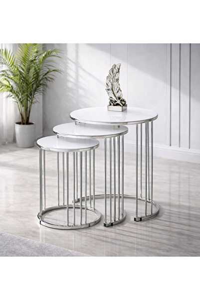 boons Palmira Modern 3’lü Zigon Sehpa Seti İç İçe Geçmeli Dekoratif Salon Seh...