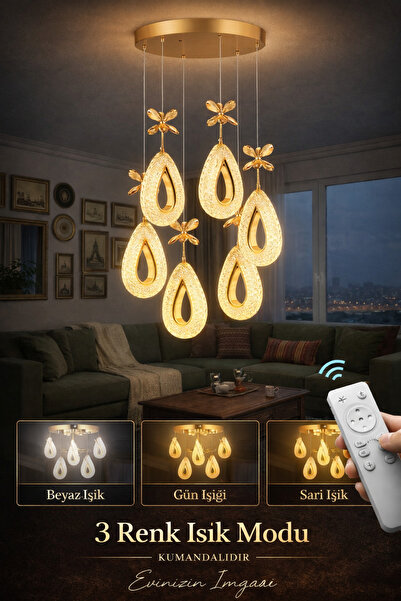 Marsel Lighting YAGMUR Model 6'li Gold 3 Renk Modu Ledli Modern Salon Mutfak ...