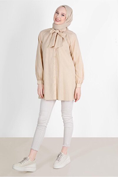 Alvina تونيك قطني بأزرار مع تفاصيل ربطة عنق 42682