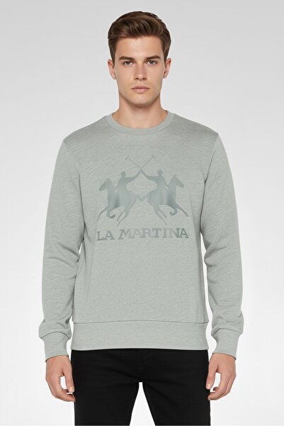 La Martina Men Crew Neck Long Sleeve Brand Logo Sweatshirt, Grey