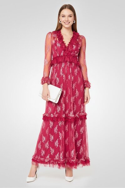 PİNKO Women Anastasia Lace Maxi Dress, Magenta