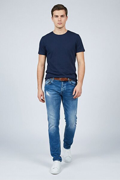 Replay Men Straight Fit Washed Stretchable Denim Jeans, Blue