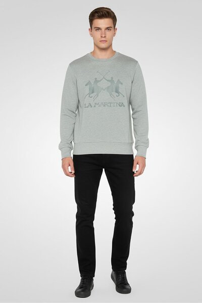 La Martina Men Crew Neck Long Sleeve Brand Logo Sweatshirt, Grey