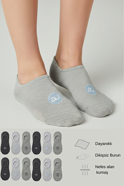 ALLUNIQUE Penye Pamuk 12'li Gri Görünmez Sneaker Çorap