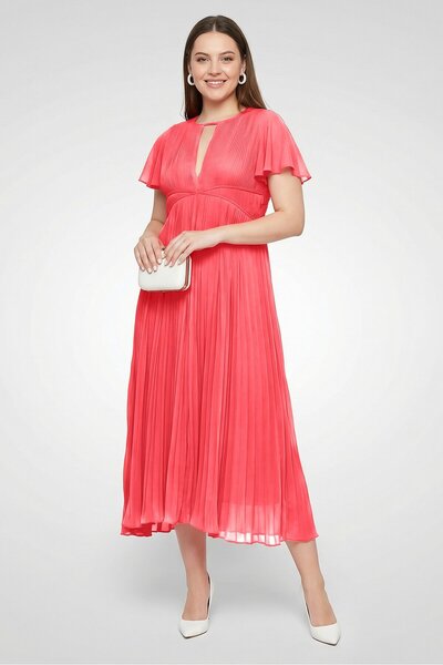 Michael Kors Women Solid Pleated A-Line Dress, Fuchsia