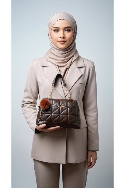 Trenyx Pompom Hand and Shoulder Bag - Faux Leather
