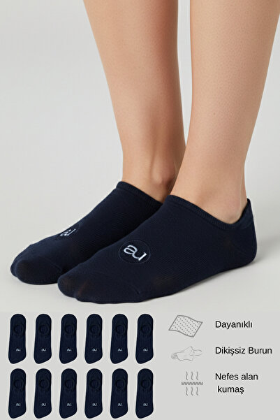 ALLUNIQUE Penye Pamuk 12'li Siyah Görünmez Sneaker Çorap