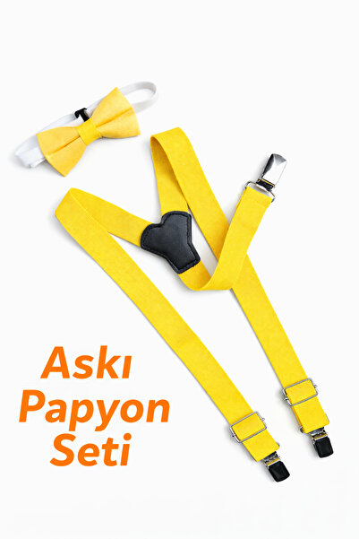 Algitsin O L A Çocuk Pantolon Askısı+Papyon Seti +Esnek 1-12 Yaş Uyumlu