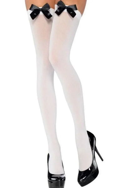 MADAMMOR Ciorapi albi cu fundă neagră și bretele