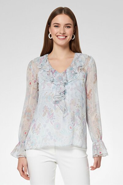 See By Chloe Women V-Neck Long Sleeve Allover Print Blouse, Multicolor