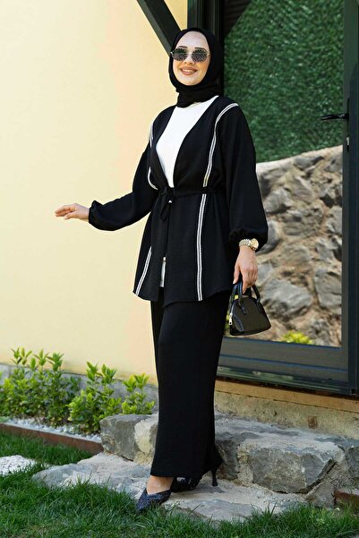 EBRUTESETTÜR طقم كيمونو أيروبين تيسيتور مكون من قطعتين باللون الأسود