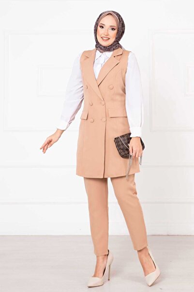 EBRUTESETTÜR طقم سترة طويلة بياقة منديل لون جملي