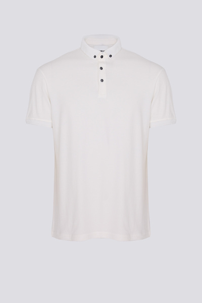 BENMANAJ Λευκό ανδρικό μπλουζάκι Polo Neck - με υφή