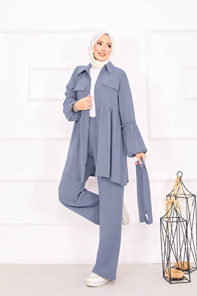 EBRUTESETTÜR طقم حجاب بأكمام بالون مع سحاب باللون الرمادي