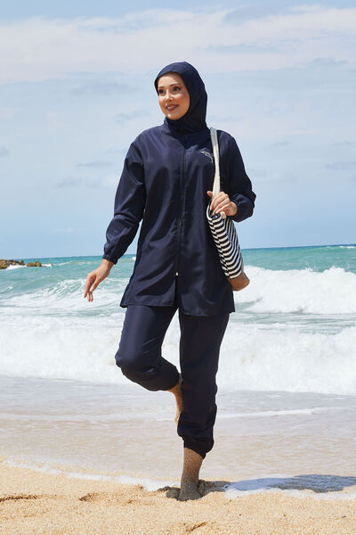 EBRUTESETTÜR ملابس سباحة إسلامية للرجال بسحاب وحزام خصر قابل للتعديل باللون ا...