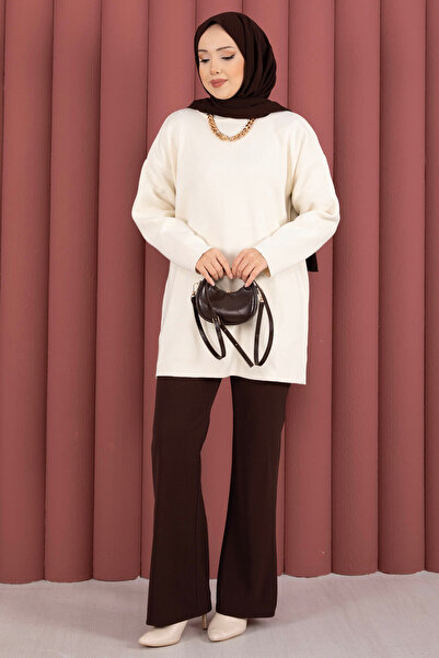 EBRUTESETTÜR Crew Neck Casual Knitwear Tunic Cream