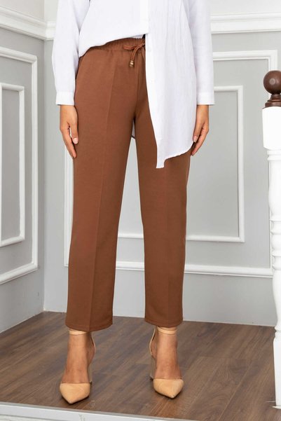 EBRUTESETTÜR Pantaloni Hijab cu talie elastică, maro