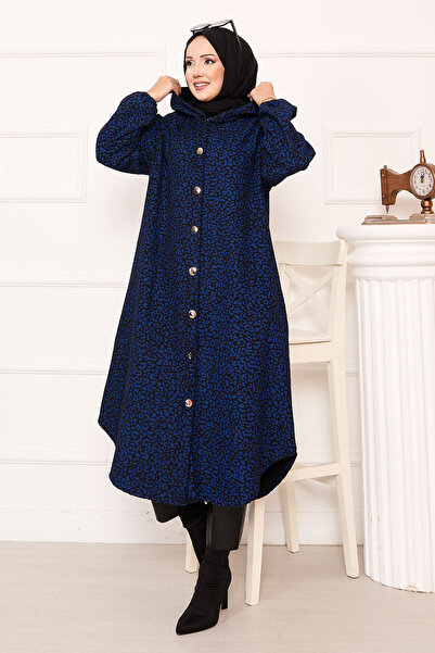 EBRUTESETTÜR قبعة مزخرفة بأزرار بنقشة الفهد أزرق بلون الكوبالت