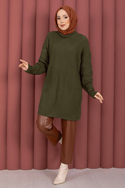 EBRUTESETTÜR سترة تريكو بنمط البقلاوة من فينيا باللون الكاكي