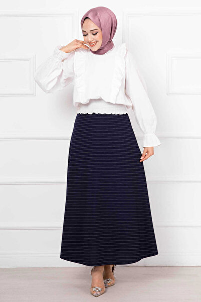 EBRUTESETTÜR تنورة ميفلانا تيسيتور مخططة باللون الأزرق الداكن