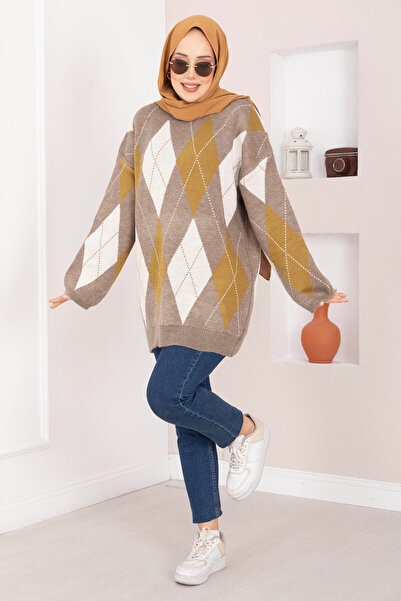 EBRUTESETTÜR نمط البقلاوة قصة فضفاضة سترة تريكو مينك