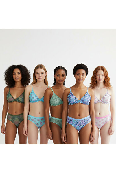 BONBON Kadın Transparan Tül Fırfırlı Balensiz Desteksiz 5'li Paket Sütyen BB2124