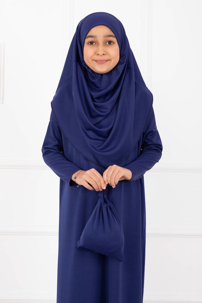 EBRUTESETTÜR Hijab Children's Prayer Dress Cobalt