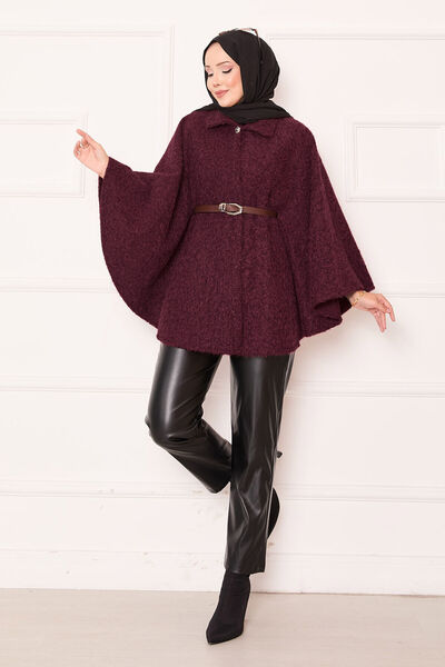 EBRUTESETTÜR Single Button and Belted Poncho Burgundy