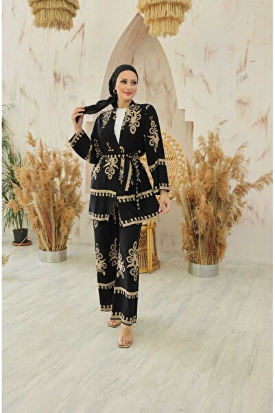 EBRUTESETTÜR طقم كيمونو مارينا منقوش 2 قطعة مينك