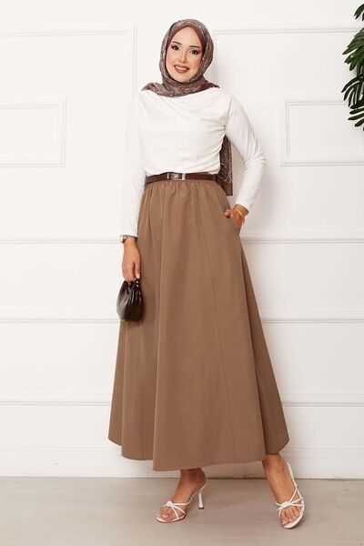 EBRUTESETTÜR Pocket Detailed Sports Terry Cotton Skirt Milk Coffee