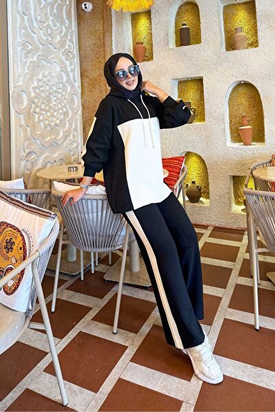 EBRUTESETTÜR بغطاء رأس طقم تريكو بلونين أسود