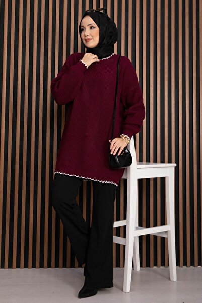 EBRUTESETTÜR Ribbed Oversized Knitwear Sweater Claret Red