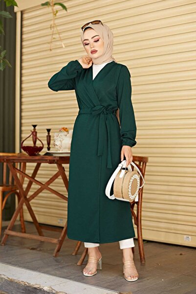 EBRUTESETTÜR كيمونو إسلامي بحزام خصر 5587 زمردي