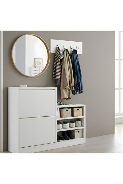 Misterium Slide Kayar Kapaklı Dar Alan Dostu Ayakkabılık - Beyaz