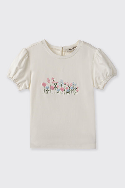Panço Baby Girl Embroidery Detailed Ecru T-Shirt