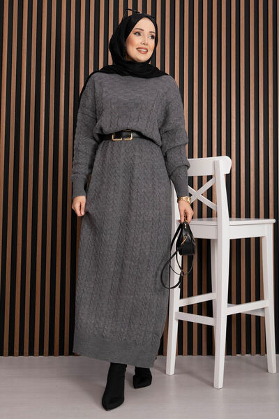 EBRUTESETTÜR Hair Knit Textured Knitwear Dress Gray